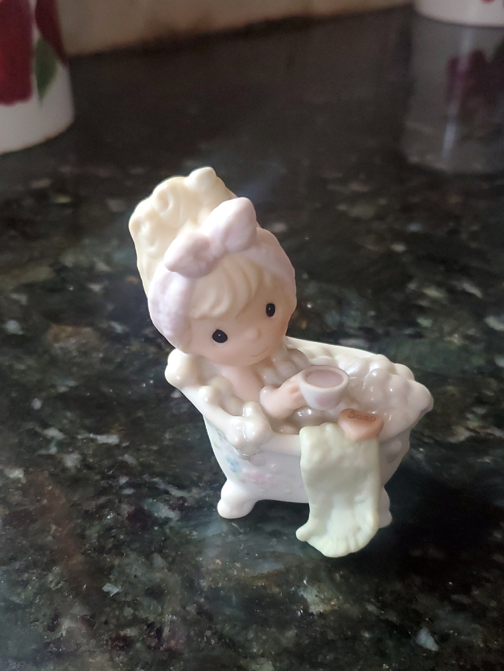 Precious Moments Cream and Pink Bath Figurine Girl in Tub
